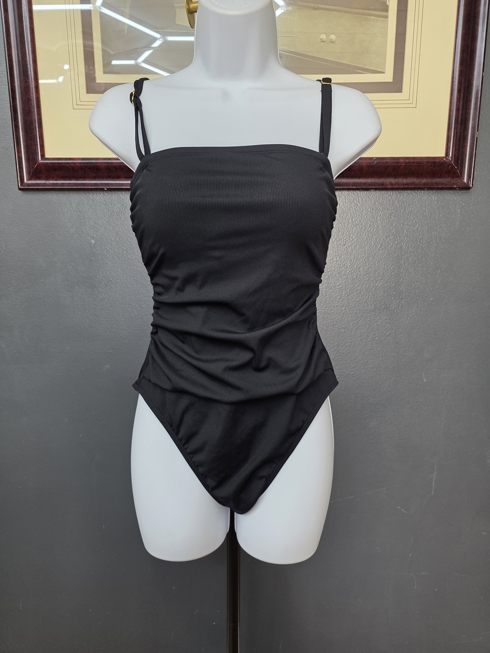 Shade & Shore Black Ruched One-Piece Swimsuit with Adjustable Straps